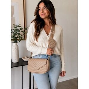 Ant Expedition Beige Quilted Crossbody Bag Coin Pouch Gold Hardware Minimalist